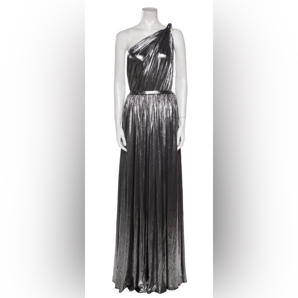Bronx & Banco One Shoulder Silver Metallic Maxi Evening Dress